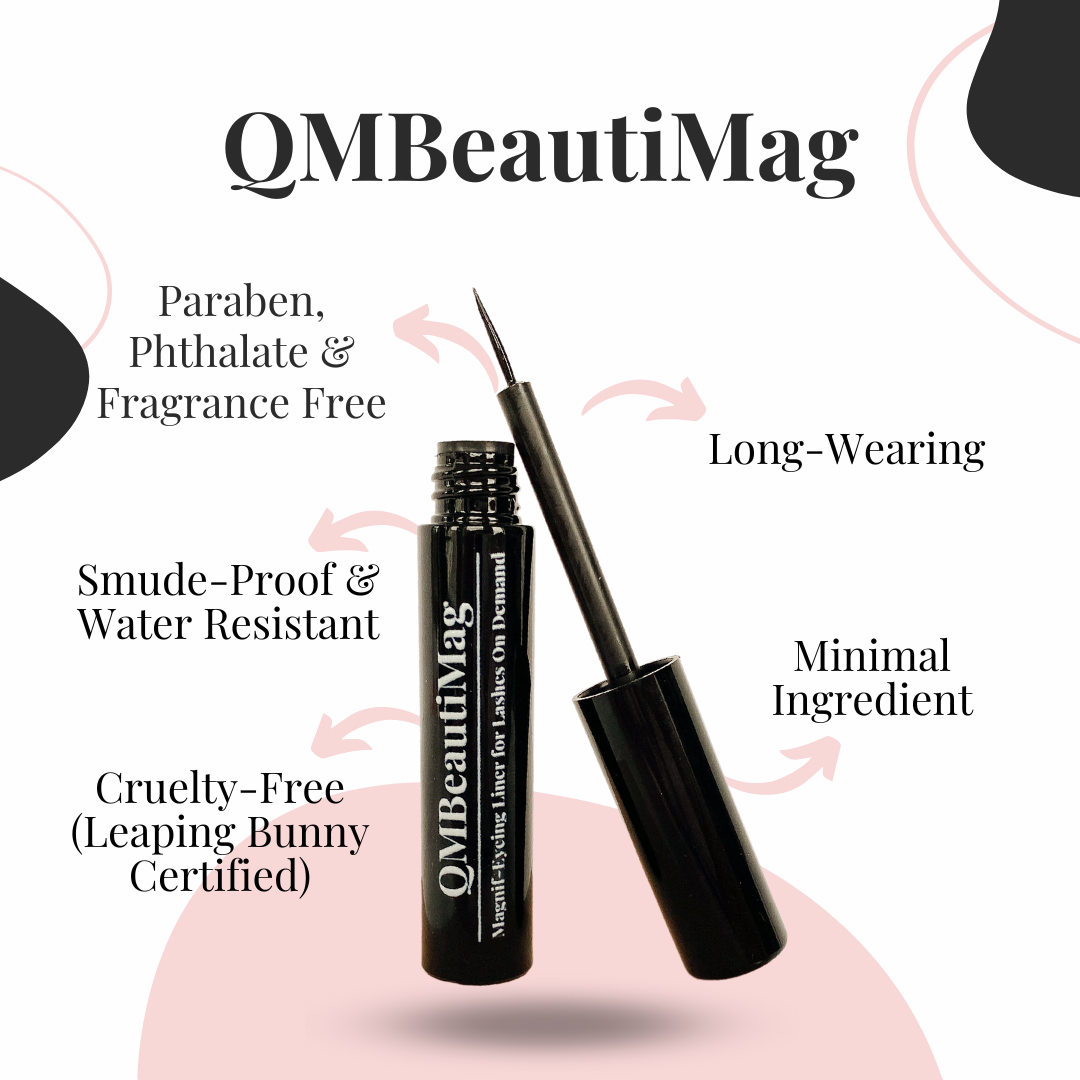 QMBeautiMag - Black Liquid Magnetic Eyeliner (False Eyelash Application). Leaping Bunny Certified. Long-Wearing, Water and Smudge Proof. Paraben, Phthalate and Fragrance Free. Minimal Ingredients.